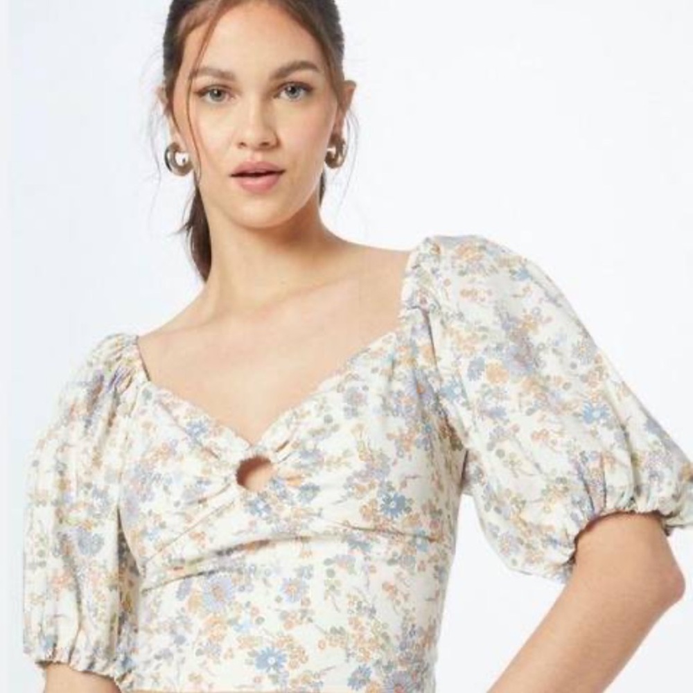 Abercrombie & Fitch Ditsy Floral Lined Puff Ballon Sleeve Crop Top - Size S